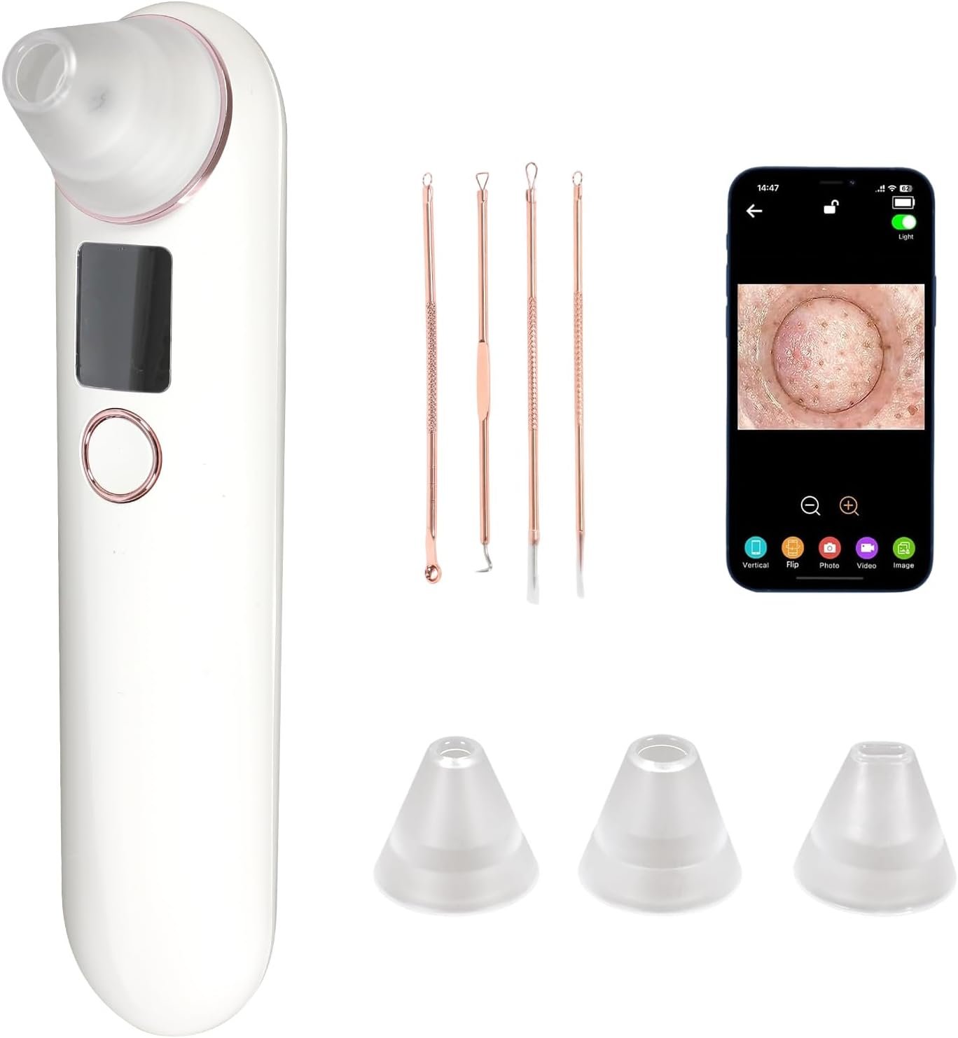 Visual Blackhead Remover Vacuum Pore Extractor with 50MP Macro Lens & 20X Magnification 3 Replaceable Suction Heads Facial Skincare Kits Set Men and Women Pore Cleaner USB Rechargeable