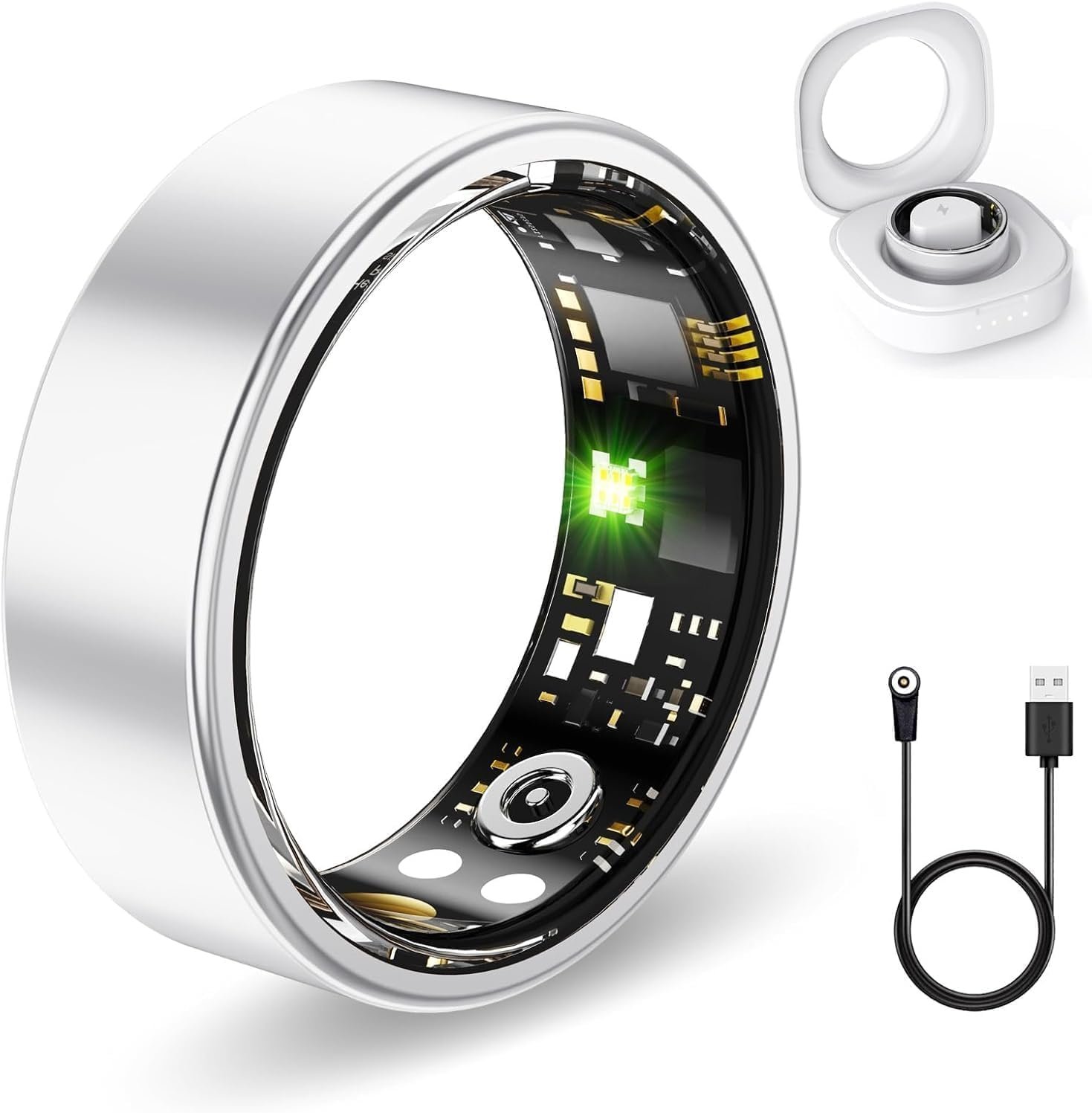 FKGZJF Smart Rings for Women Men, Fitness Ring with Heart Rate, Blood Oxygen, HRV, Stress, Sleep Tracker, Step Tracker, No Subscription Fee Silver 6#