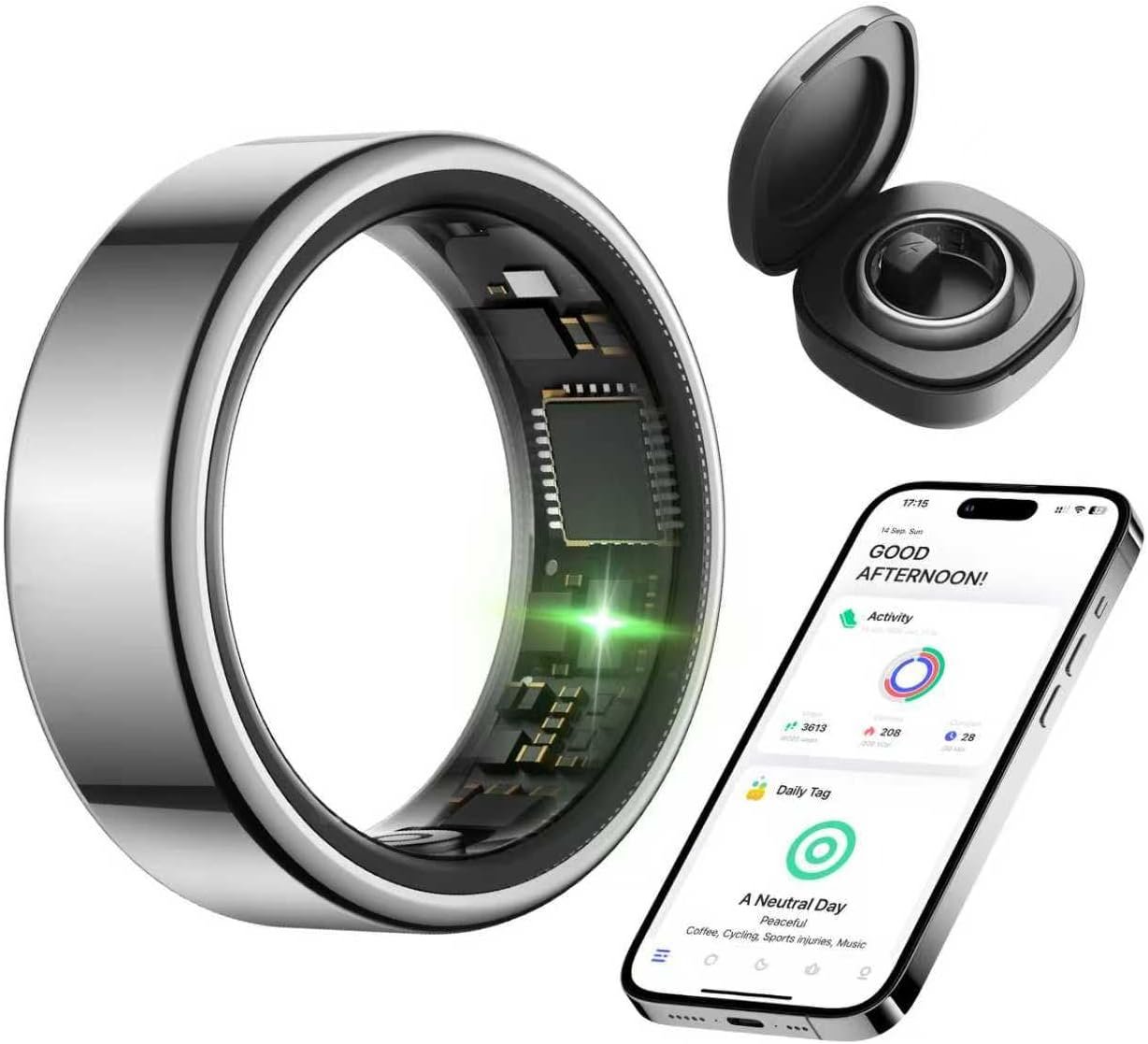 KIRAMA Smart Health Ring for Women Men Fitness Tracker with Heart Rate, Support Sleep Monitoring and Exercise Recording, IP68 Waterproof for iOS and Android, No APP Fee，Ultra-Thin Design (Silver, 7)
