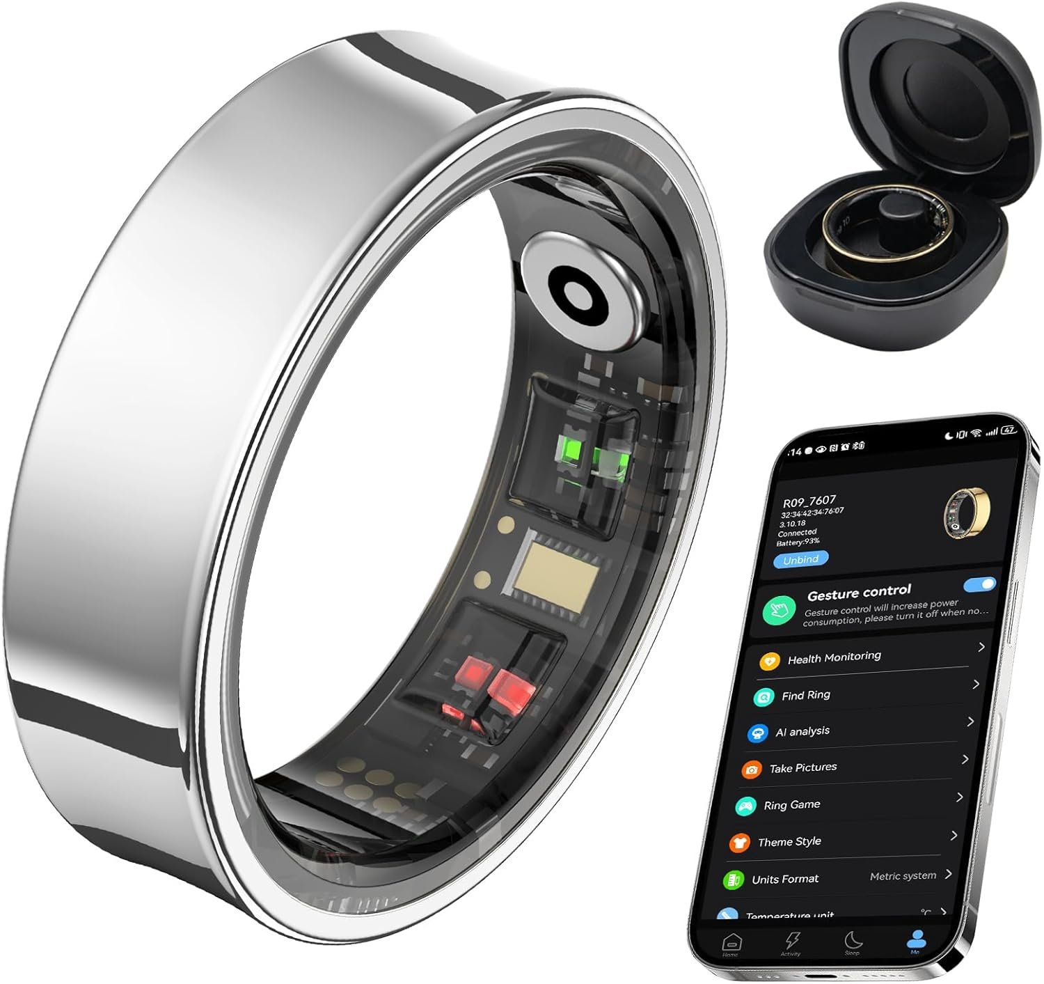 Smart Ring for Women Men, Fitness Tracker Ring with Body Temperature, Blood Oxygen, Sleep Monitor, Heart Rate, Calories, No Subscription Fee, IP68 Waterproof for iPhone & Android (Silver, #9)