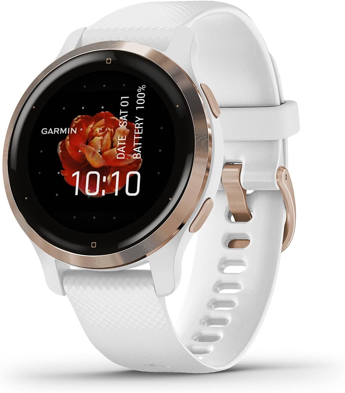 Garmin Venu 2S, Smaller-Sized GPS Smartwatch with Advanced Health Monitoring and Fitness Features, Rose Gold Bezel with White Case and Silicone Band, (010-02429-03) (Renewed)