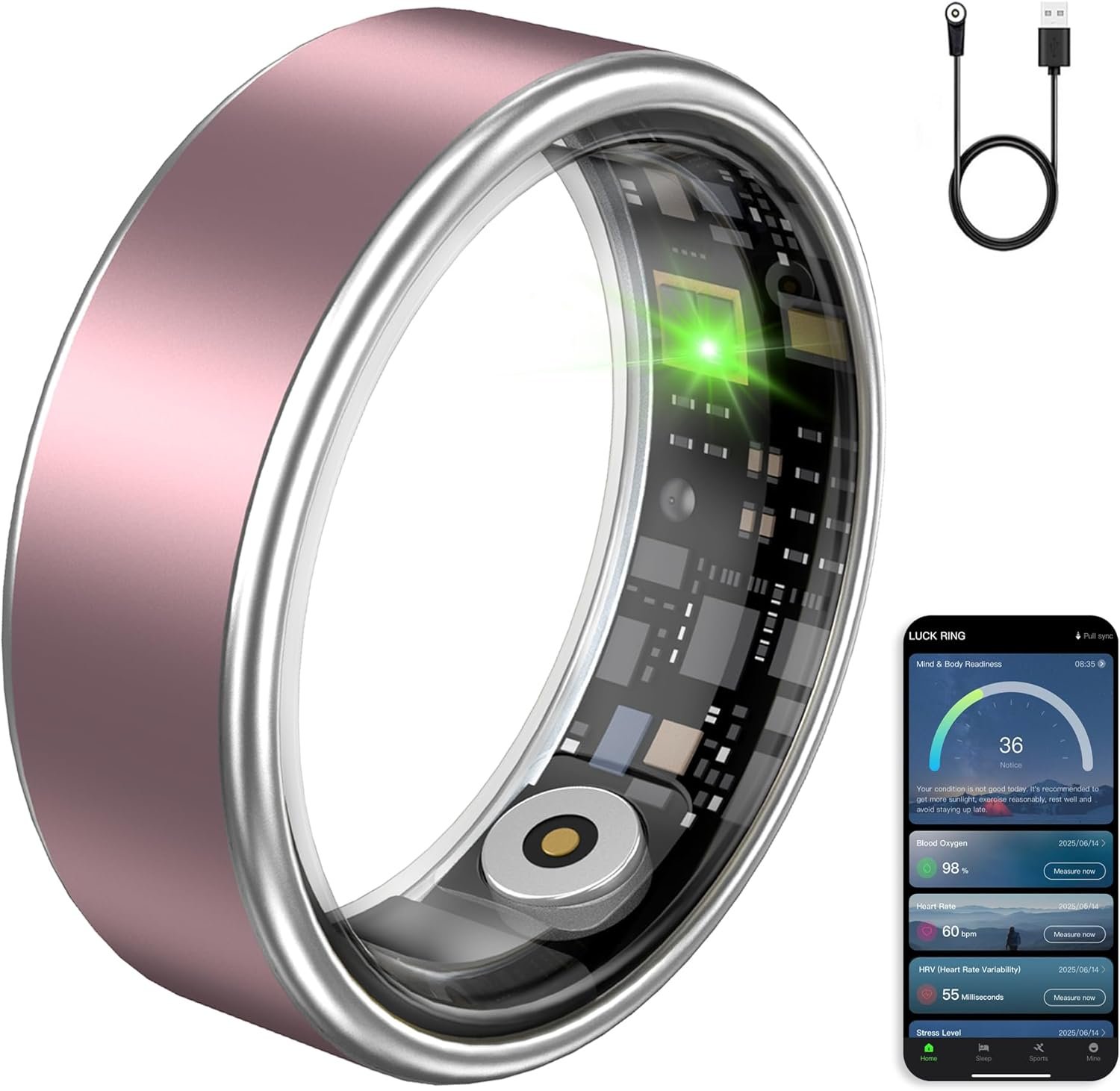 Smart Ring for Women & Men, Fitness Tracker Ring with Heart Rate Monitor, HRV, Sleep Tracking, No Subscription Fee, 10ATM Waterproof Activity Ring for iOS & Android (Matte Pink, #8)