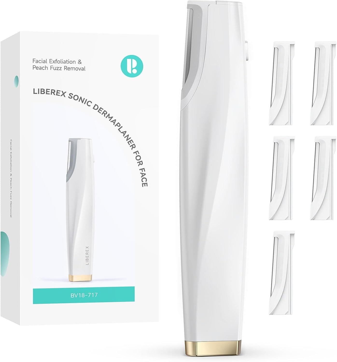 Sonic Dermaplaning Tool for Face – Rechargeable Dermaplane Razor with 6 Refill Dermablades, Facial Hair & Peach Fuzz Remover for Women (White)