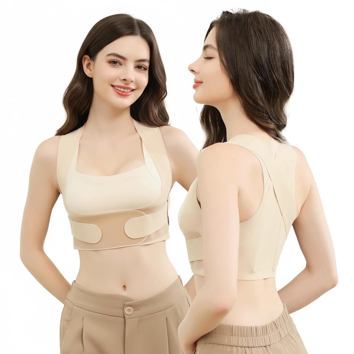 Hypoke® Luxurious Upper Back Brace Posture Corrector for Women, Invisible Back Posture Corrector Women with Lycra Design, Skin-feel Upper Support Straightener, Lightweight & Breathable X-Shape Trainer (Medium)