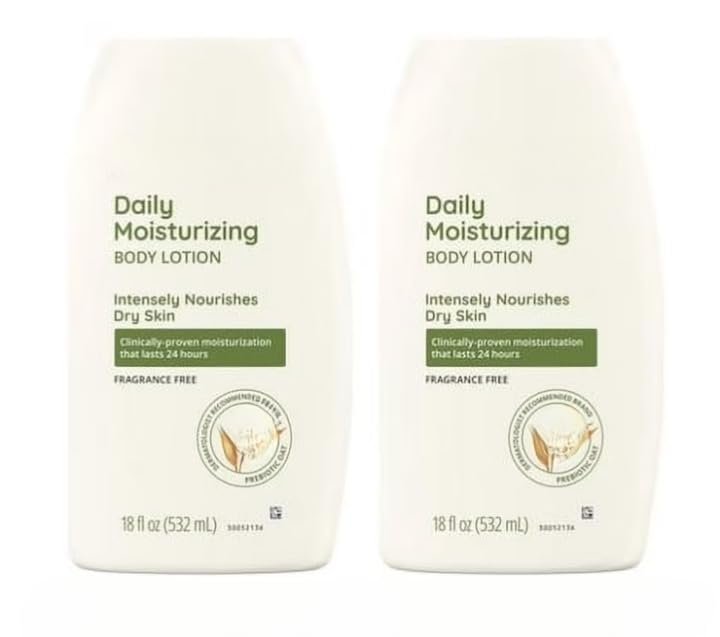 (2 pack) Daily Moisturizing Body Lotion and Facial Moisturizer for Face, Body and Dry Skin, 18 fl oz