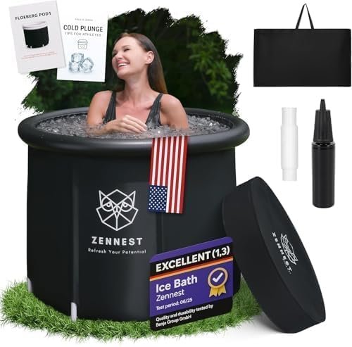 Upgraded 90 Gal Ice Bath Tub For Athletes – American Engineered Cold Plunge Tub Outdoor, 6-layer Insulated Inflatable Ice Tubs for Cold Plunge & Portable Bathtub For Adults – includes eBook