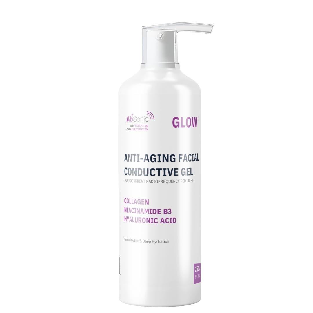 Absonic Glow Microcurrent Conductive Gel for Face — NuFace Compatible Enriched with Hyaluronic Acid, Collagen, Niacinamide B3 for Facial, LED, RF & Red Light Devices – 8.5oz Bottle – Made in USA