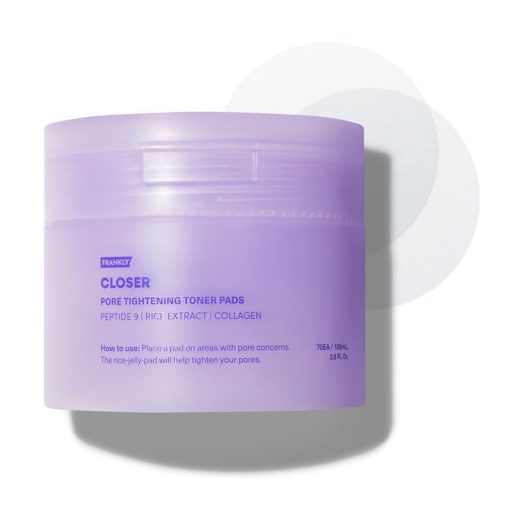 FRANKLY Pore Closer Toner Pads l Korean Pore Minimizer Pore Pads with 9 Peptides, Vegan Collagen, Rice Extract l Hydrating Rice Jelly Pads for All Skin Types l 70 Count