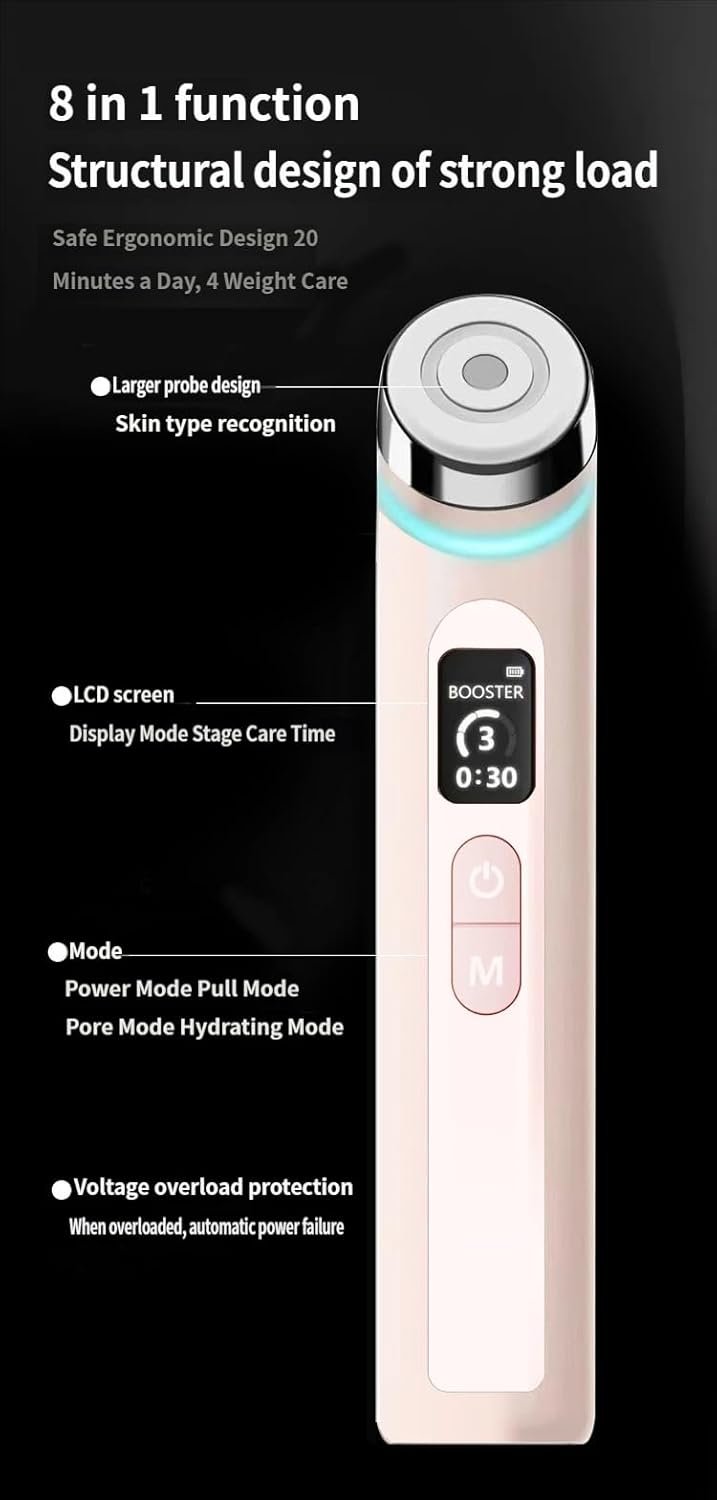 4-in-1 Facial Beauty Device with EMS Skin Tightening, 4 LED Light Therapy, Anti-Aging, Pore Care, Serum Import, Pink