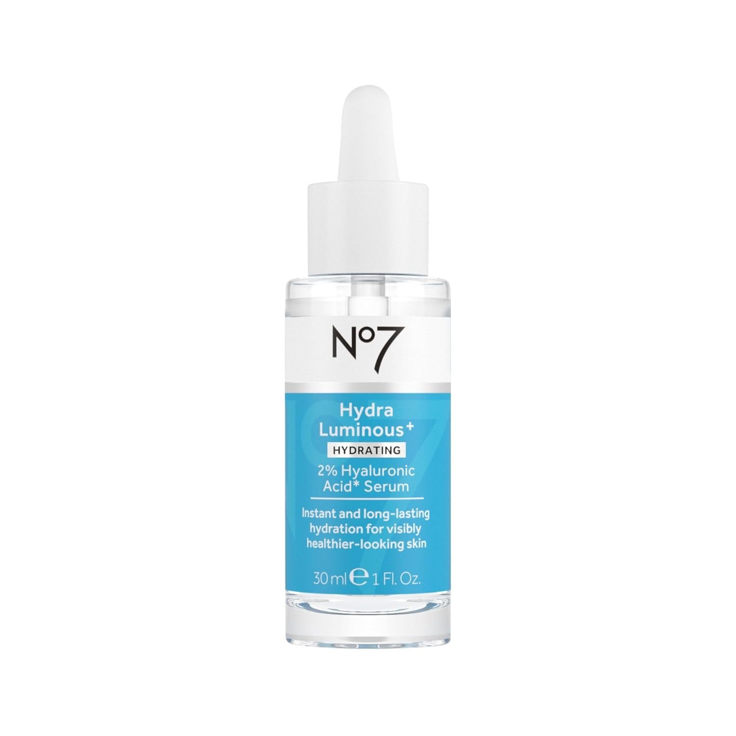No7 HydraLuminous+ 2% Hyaluronic Acid Serum – Hydrating Facial Serum with 5% Vitamin B3 Niacinamide to Support Skin Barrier Repair – For Visibly Radiant & Healthier-Looking Skin (1 Fl Oz)
