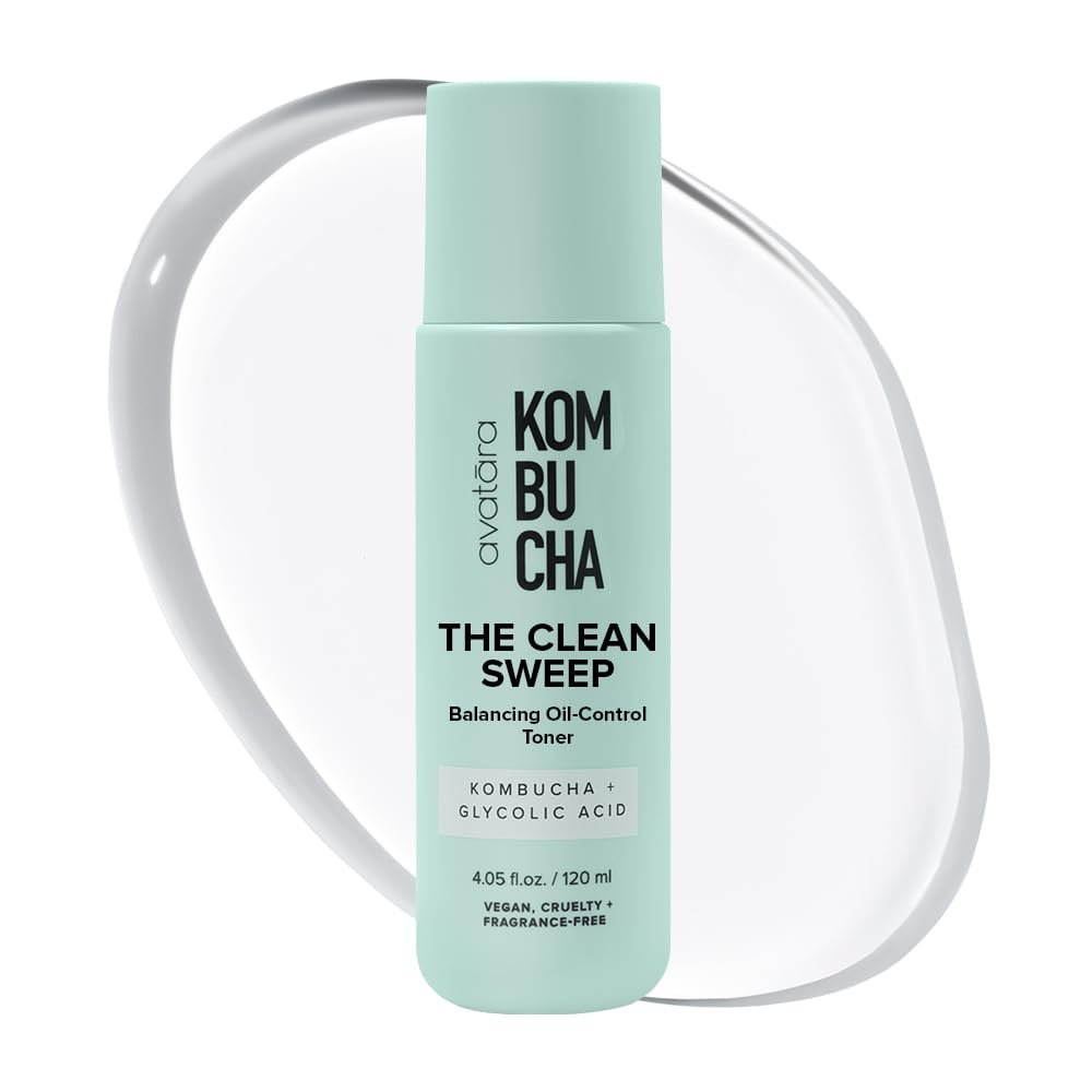 Avatara – Kombucha The Clean Sweep Face Toner, Glycolic Acid Toner for Face, Face Exfoliator with Witch Hazel and Bakuchiol, Calming Pore Minimizer for Face, Hydrating Skincare for Teens, 4.05 fl. Oz