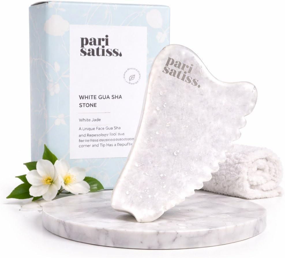 Gua Sha Facial Tools – White Jade Gua Sha for Face & Neck, Lymphatic Drainage Face Massager, Gentle Jawline Sculpting & Puffy Face Reducer, Natural Skin Care Tool for Women