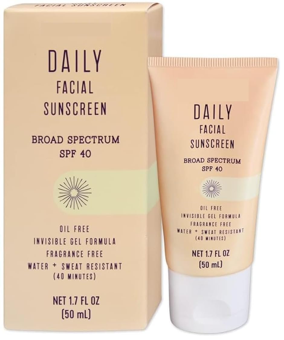 Daily Facial Sunscreen TJs Broad Spectrum SPF 40 Oil Free Invisible Gel Formula Fragrance Free Water Sweat Resistant, 1.70 Fl Oz (Pack of 1)