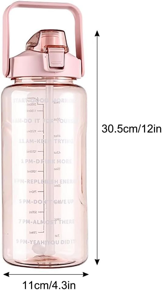 Large Capacity 2L Sports Water Bottle with Straw, Portable and Leakproof, Featuring Time Marker-Be