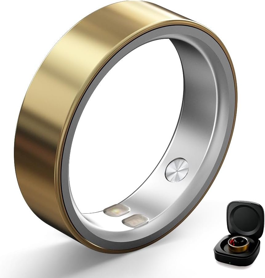 Smart Ring | No Subscription, Heart Rate & Blood Oxygen Monitoring, Sleep & Women’s Health Tracking, AI Health Advisor, IP68 Waterproof Fitness Ring for Android & iOS (Gold, 8#)