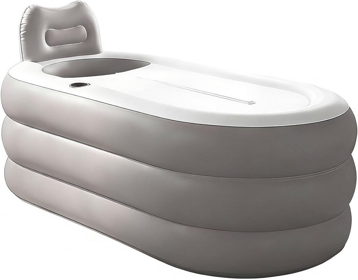Inflatable Bathtub with Electric Air Pump and Bath Pillow – Portable Bathtub with Zippered Lid and Cup Holder Suitable for Indoor and Outdoor Use