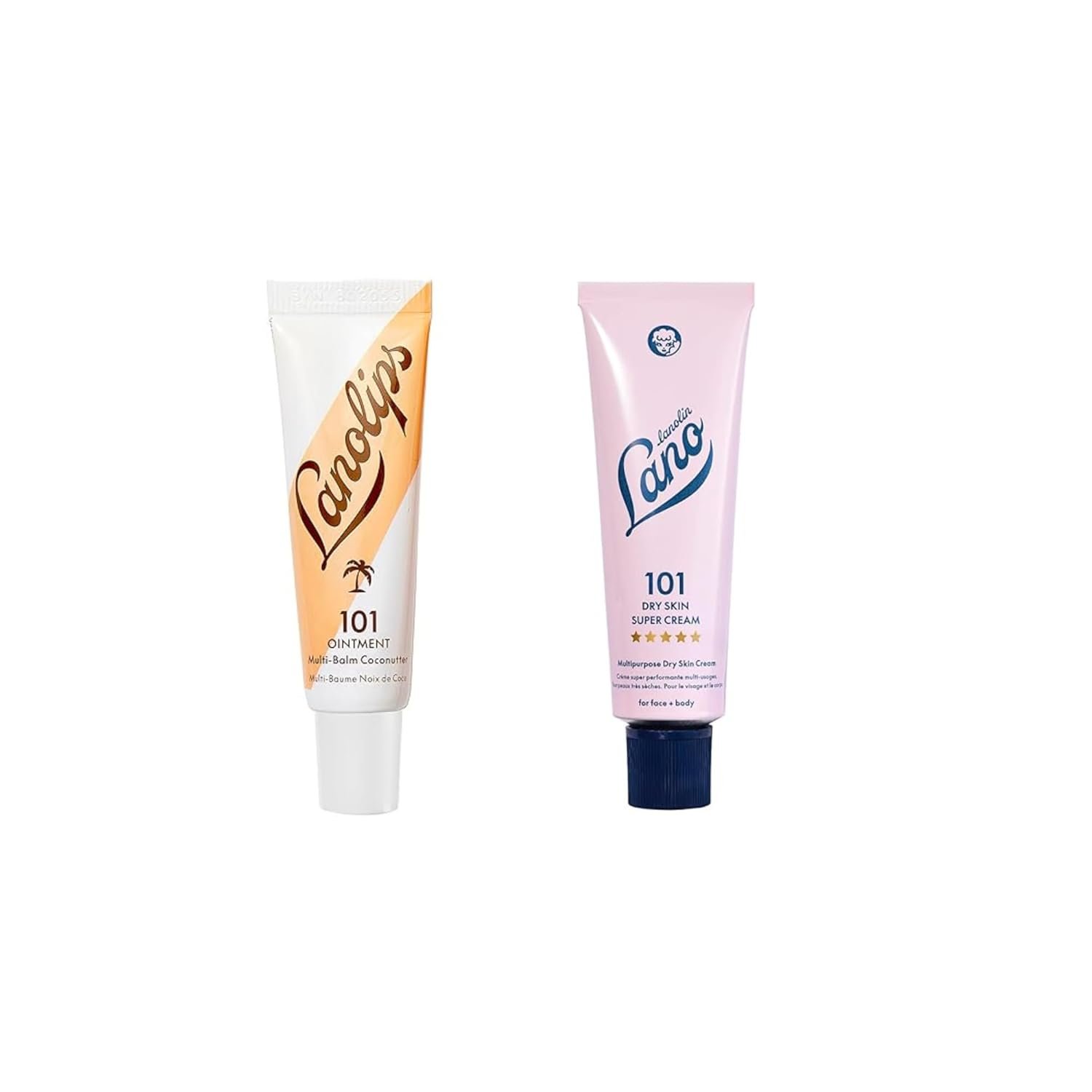 Lanolips 101 Dry Skin Super Cream (2.02 oz) 101 Ointment Coconutter (0.35 oz) – Ultimate Dry Skin Rescue Duo