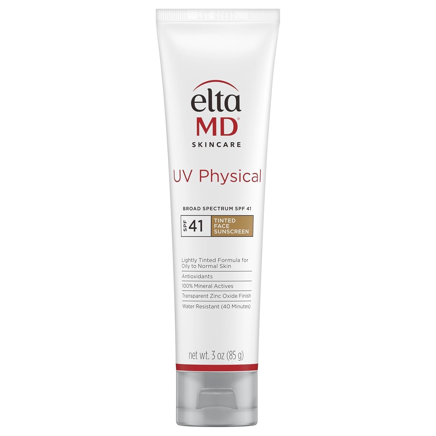 UV Physical Tinted Mineral Sunscreen for Face SPF 41, 100% Mineral Actives Tinted Face Lotion, Water Resistant, Paraben-Free, Transparent Zinc Oxide Finish, Facial Travel Size Sunscreen 3 oz