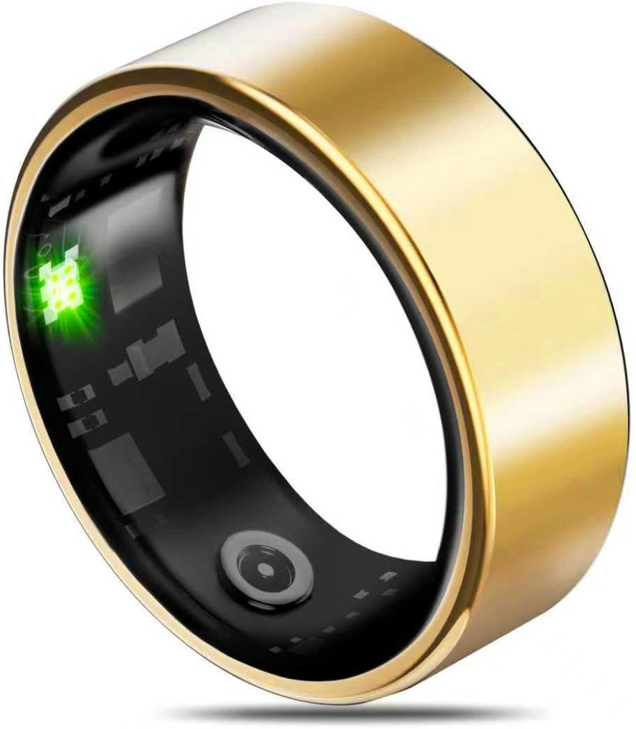 Smart Health Ring Fitness Tracker for Men Women, Sleep, Stress & Activity Monitoring, IP68 Waterproof, Long Lasting Battery, Pale Gold 7#