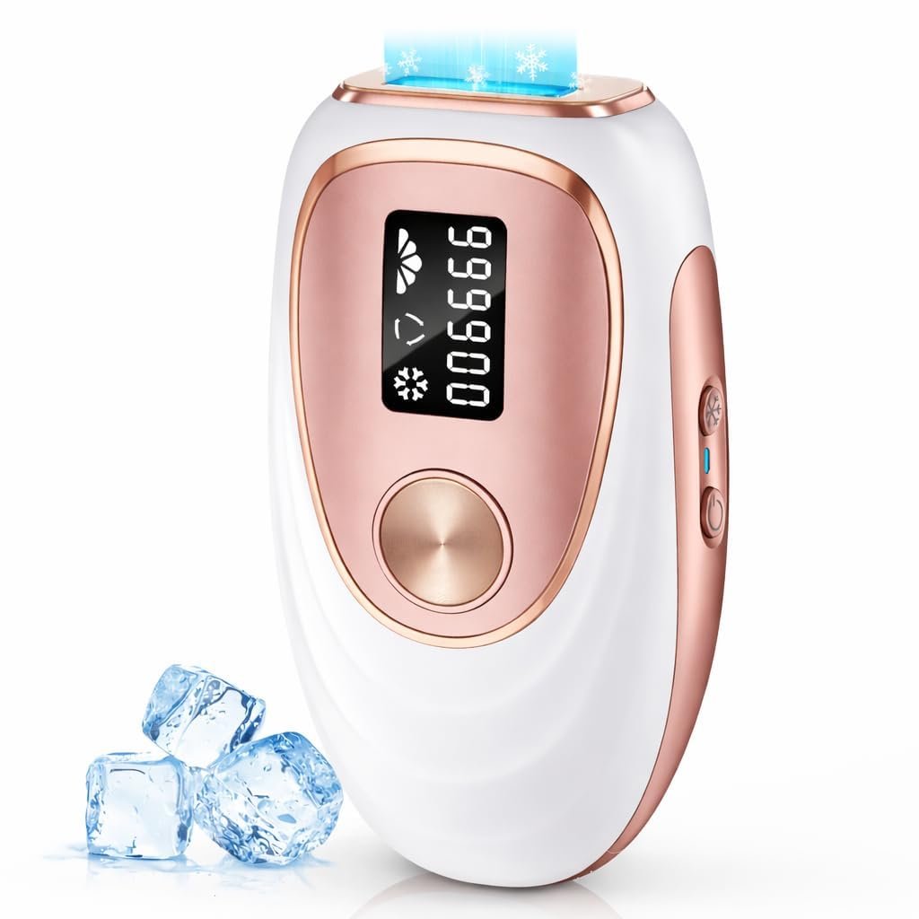 IPL Laser Hair Removal Device for Women & Men – Home 45°F Ice-Cooling Contact for Painless & Long-Lasting Results, 86% Hair Reduction in 3 Weeks for Full Body & Bikini Line, Gold