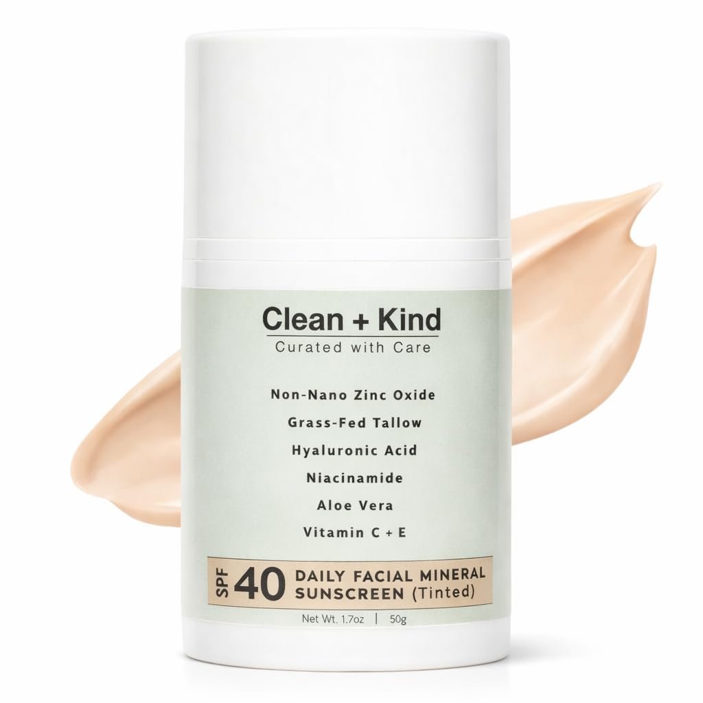 Tinted Face Sunscreen SPF 40 with Iron Oxide — Mineral Moisturizer + Tallow, Niacinamide, Hyaluronic Acid & Vitamin C — Non-Nano Zinc for Sensitive Skin, No White Cast, 1.7 oz