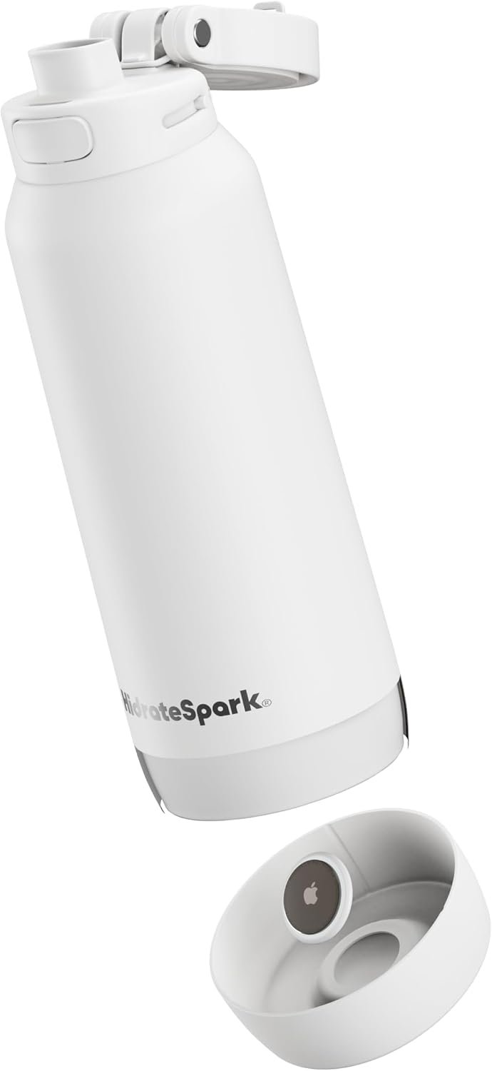 HidrateSpark 32oz Chug Water Bottle with Silicone Boot – Air Tag Compatible – White