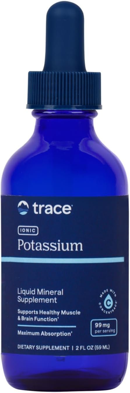 Trace Minerals | Liquid Ionic Potassium Dietary Supplement | 99 mg Potassium and 72+ Trace Minerals Boosts Electrolytes, Hydration, Energy Levels, Brain Function | 2 fl oz (1 Pack), 33 Servings