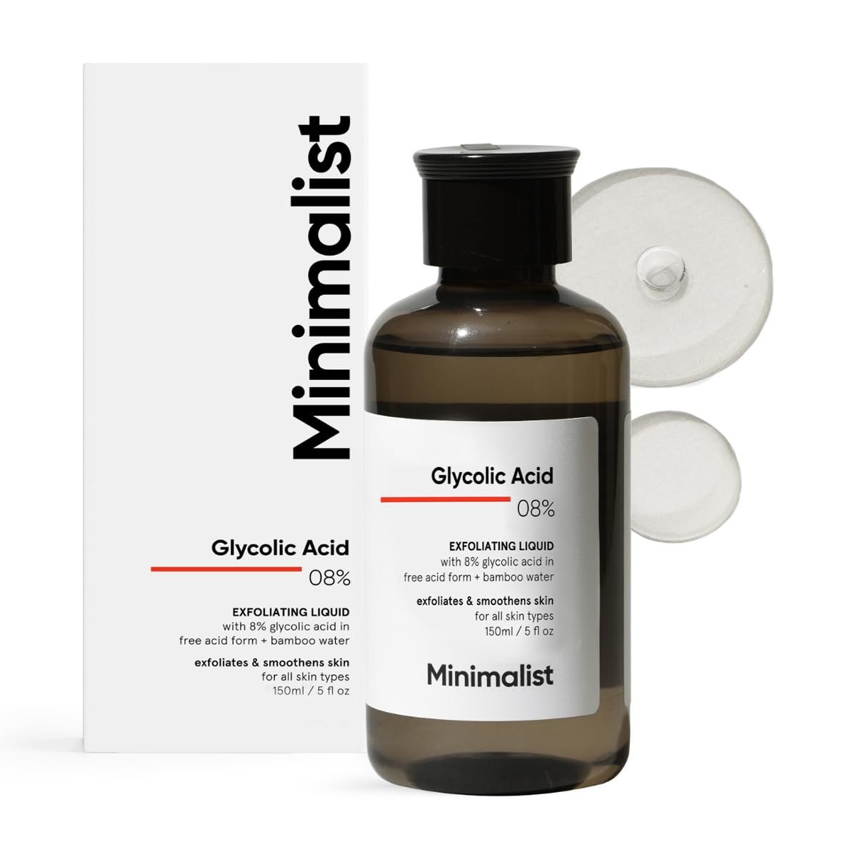 Minimalist Glycolic Acid 8% Exfoliating Toner for Glowing Skin | Multi-Functional Exfoliating Toner with Bamboo Water for Body, Face, Underarms & Scalp | for Women & Men | 5 Fl Oz / 150 ml