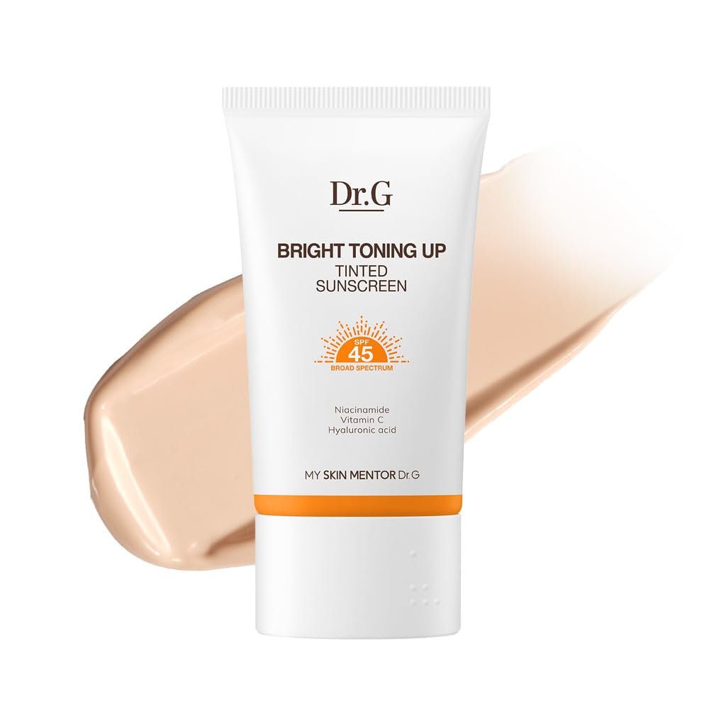Dr. G Bright Toning Up Tinted Sunscreen – SPF 45 Broad Spectrum Korean Sunscreen – for All Skin Types – Lightweight, Matte Finish – Sebum Support – Niacinamide & Vitamin C – 1.69 fl oz