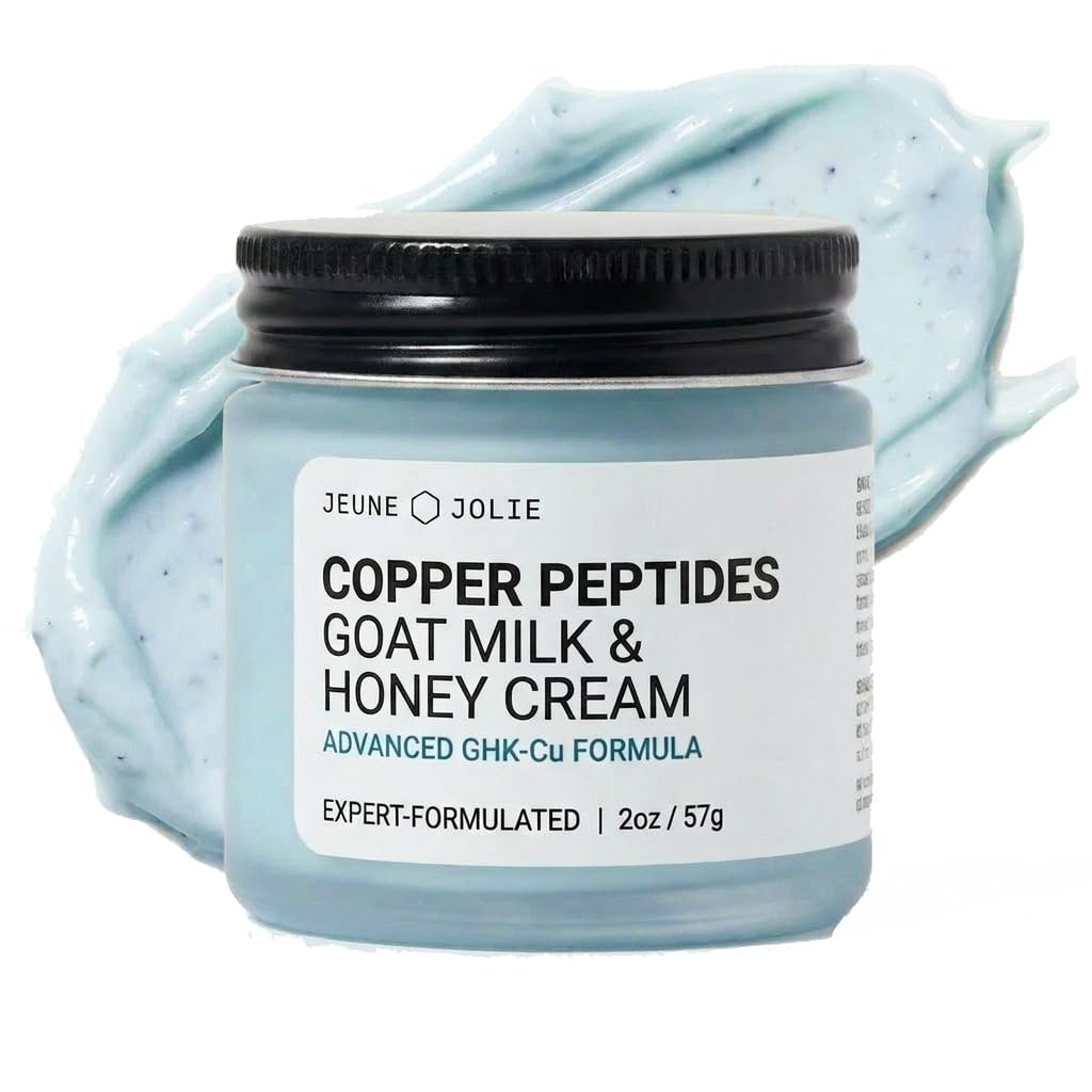 Jeune Jolie GHK-Cu Copper Peptide Goat Milk Face Cream with Honey – Advanced Barrier Repair Moisturizer with Peptides – Hydration for Dry, Sensitive Skin – Firms, Soothes & Smooths – 2oz