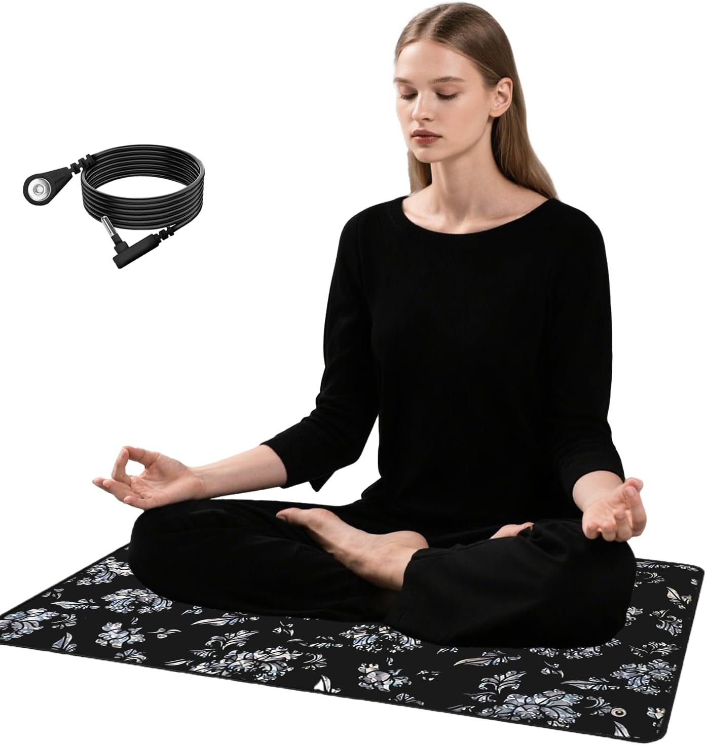 Grounding Mat Printed, 11.8 * 23.6 Universal Conductive Grounding mat for Bed, Earth Mat Grounding Pad for Better Sleep, Reduce Anxiety, Feet and Back Pain, Inflammation, Headache Relief