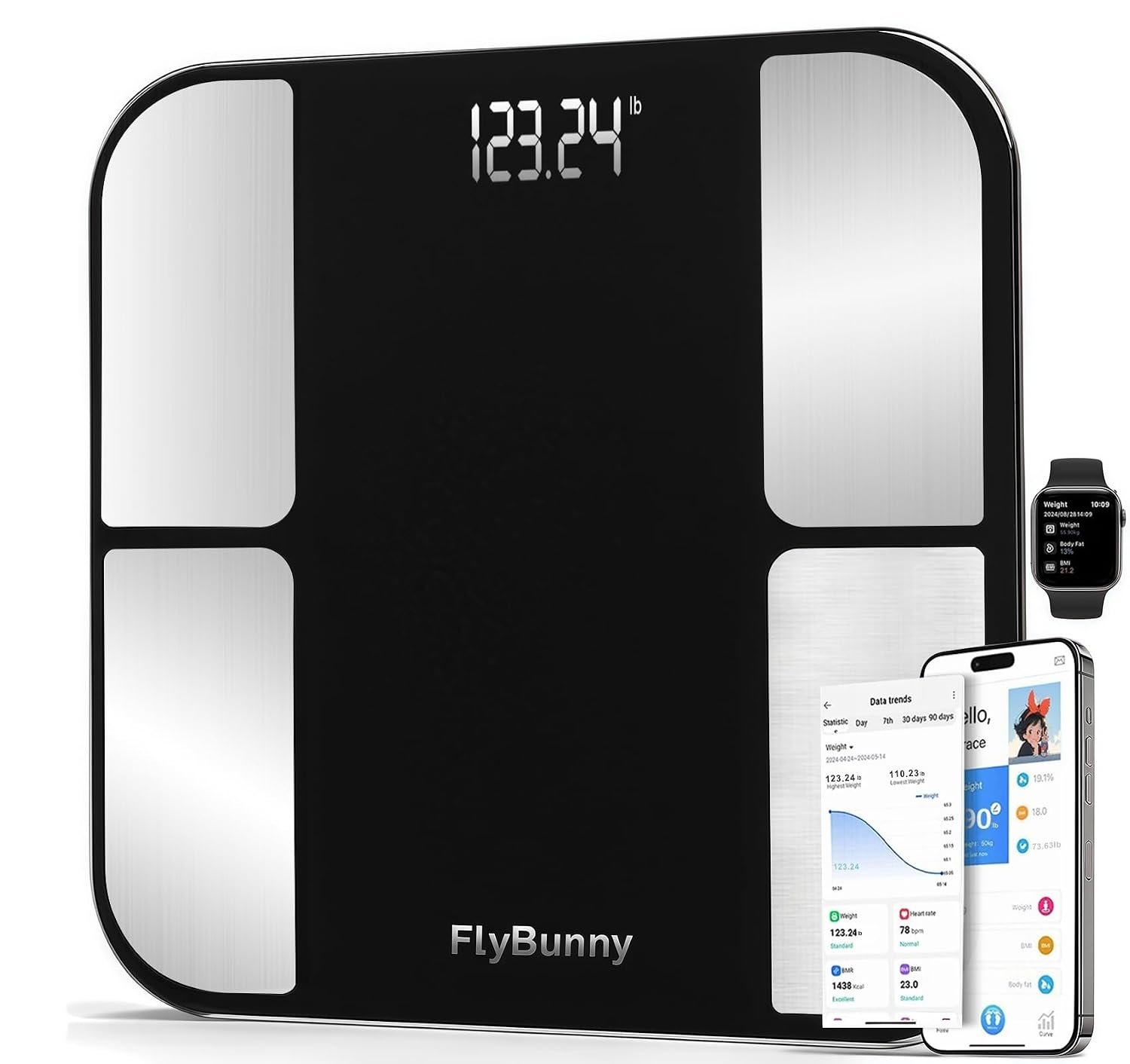 11.8″ Extra Large Smart Body Fat Scale, 400lbs High Capacity Bluetooth Body Composition Analyzer with App, Clear Backlit LED Display, Non-Slip Bathroom Scale