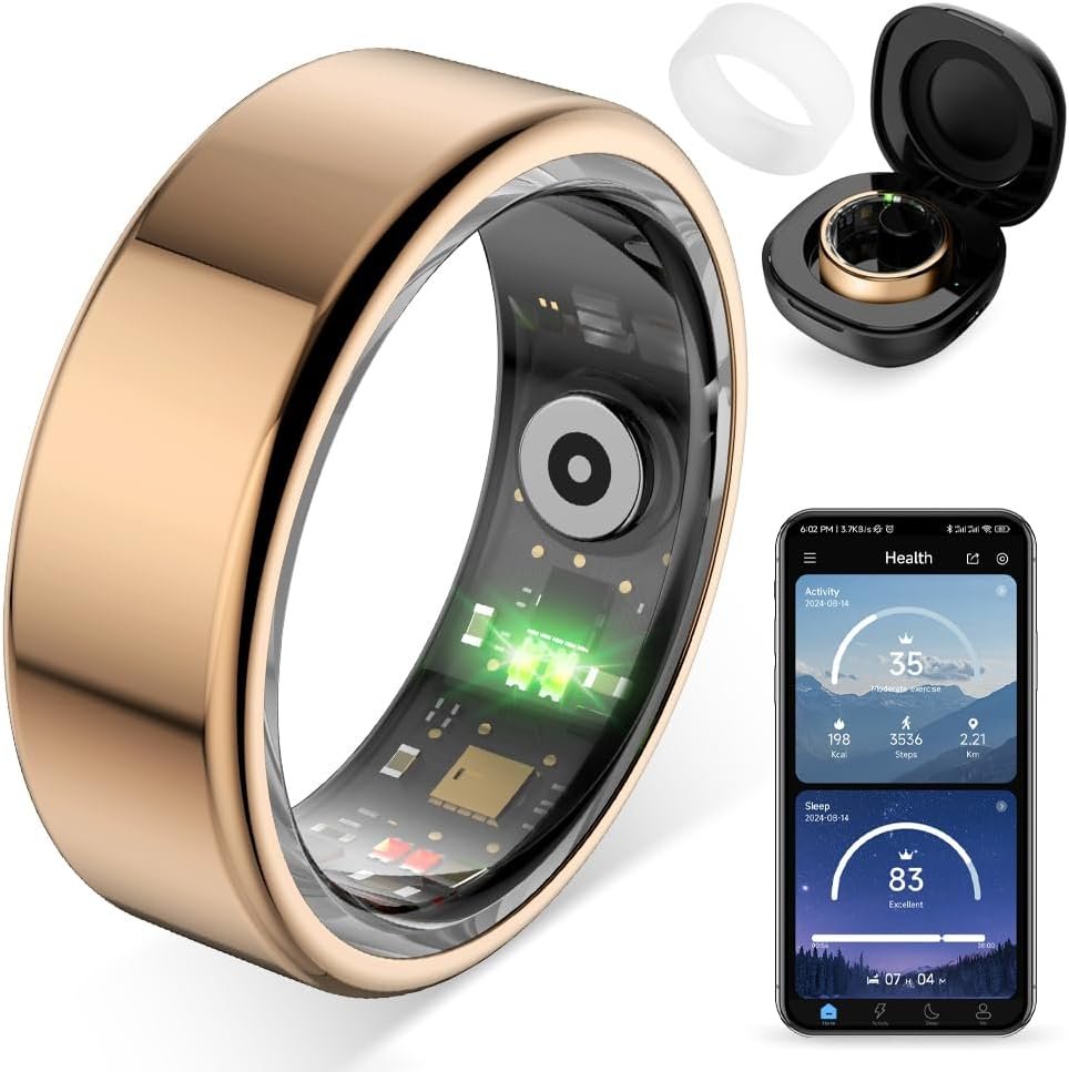 COLMI R02 Smart Ring, Smart Ring for Women and Men, No Subscription Fee, with a Charging Case, Supports Heart Rate, Blood Oxygen, Sleep Health Monitoring. (Rose Gold, 9#)