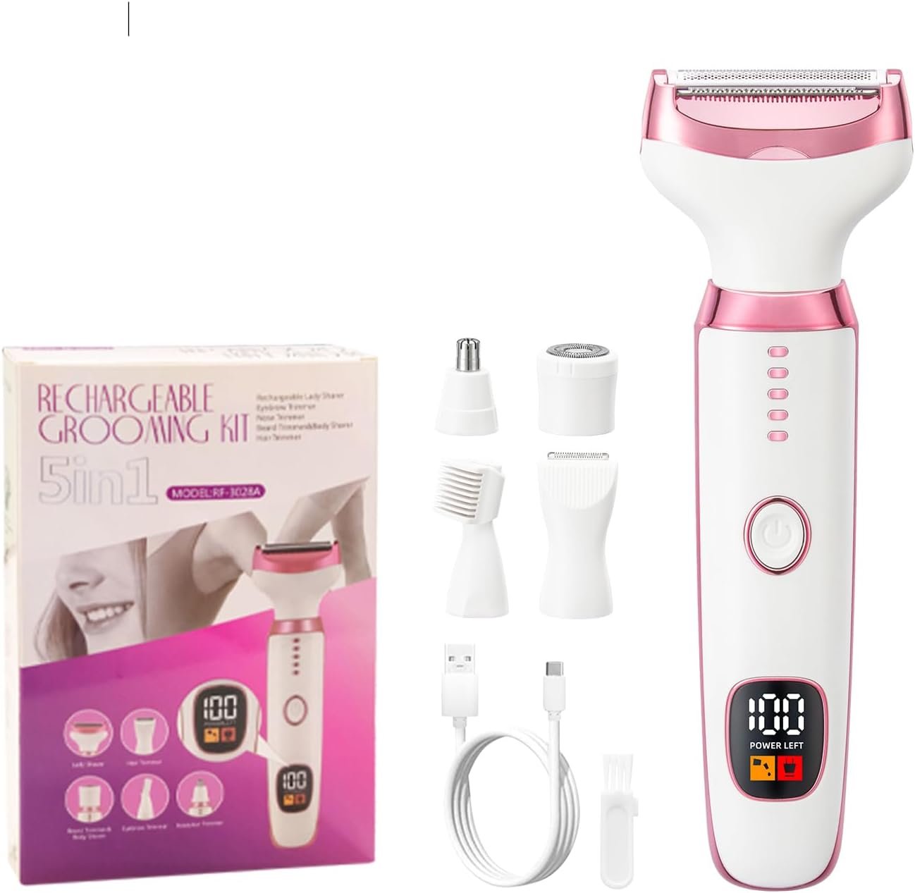 Electric Razor Shavers for Women Wet/Dry 5 in 1 Bikini Trimmer Face Razors for Face Nose Eyebrow Arms Armpit Legs Pubic Area Painless Facial Hair Removal