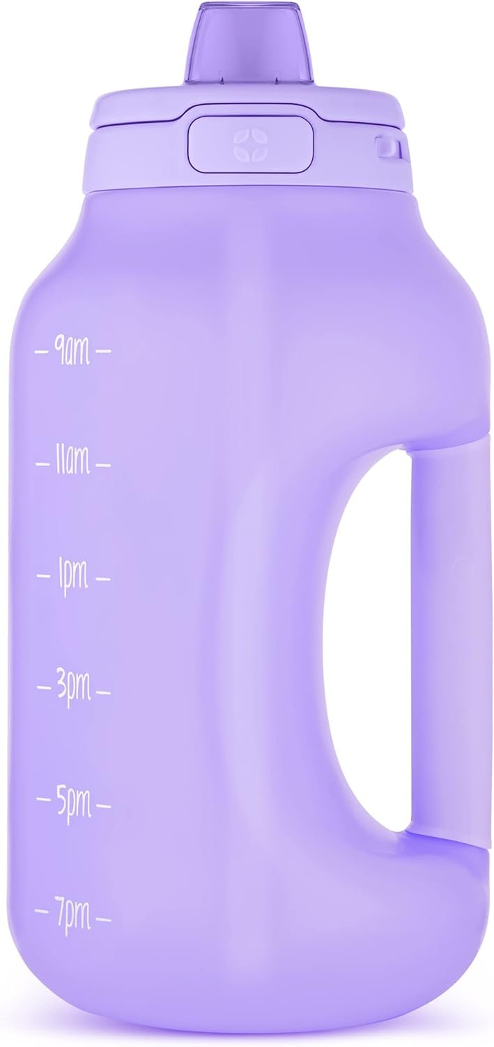 Ello Hydra 64oz Half Gallon Water Jug with Handle and Motivational Time Markers for All Day Hydration, Plastic Reusable Water Bottle with Straw and Locking, Leak Proof Lid, BPA Free, Lilac