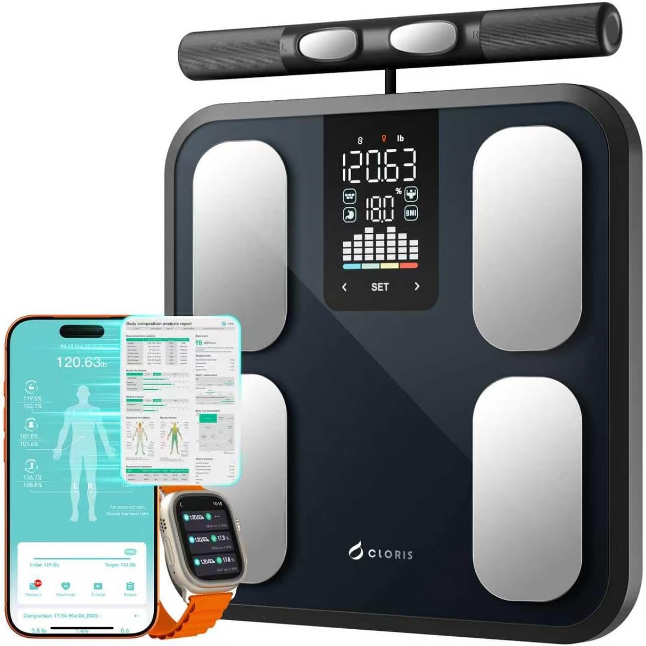CLORIS 8 Electrodes Digital Smart Scale FSA&HSA Eligible for Body Weight Fat Accurate BMI Muscle Mass Body Composition Measurement Health Analyzer with App Bluetooth