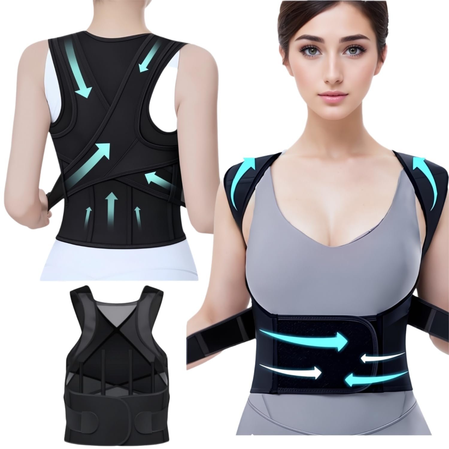 Posture Corrector Back Brace for Women & Men – Adjustable Full Back Support & Straightener with Removable Support Rods – Medium (Waist 33″–40″)