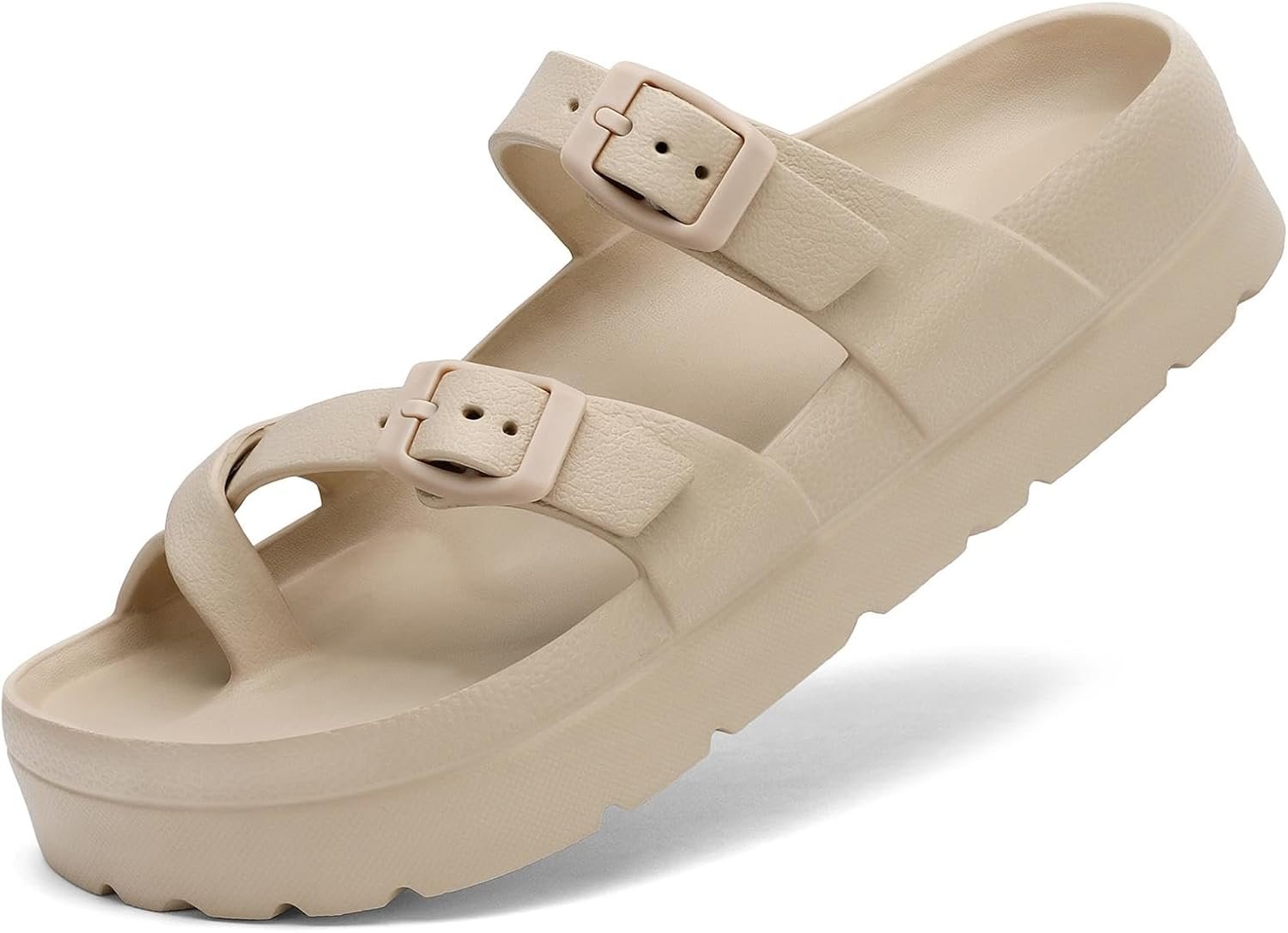 TIKVAW Womens Arch Support Platform Sandals Comfort Slides Thick Soles Flat Sandals With Adjustable Buckle & Ultra Cushion