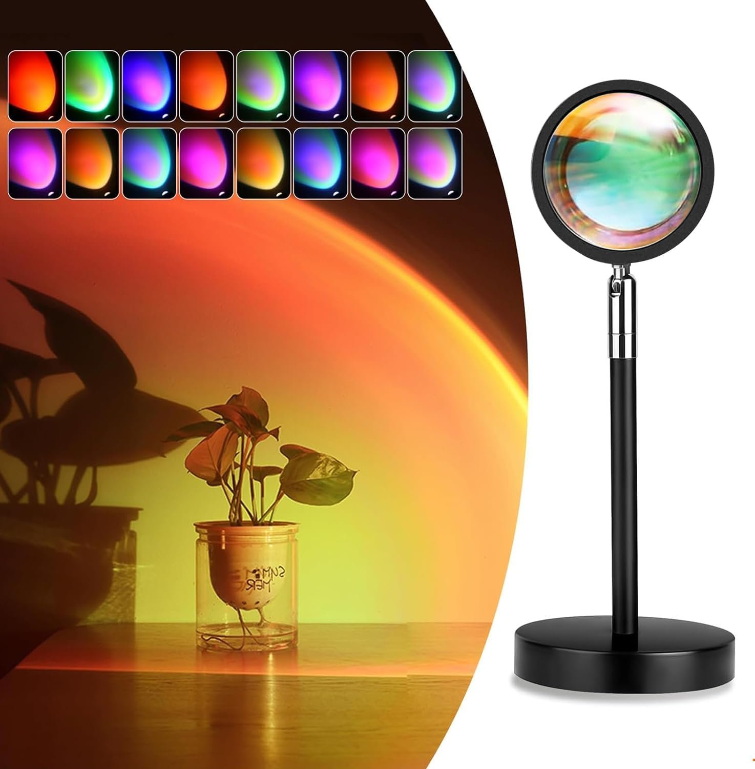 Sunset Lamp Night Light – 16 Colors & 4 Modes Sunset Projection Lamp with Remote, Color Changing Rainbow Sunlight Lamp, Romantic Visual Led Light Projector for Photography Room Decor