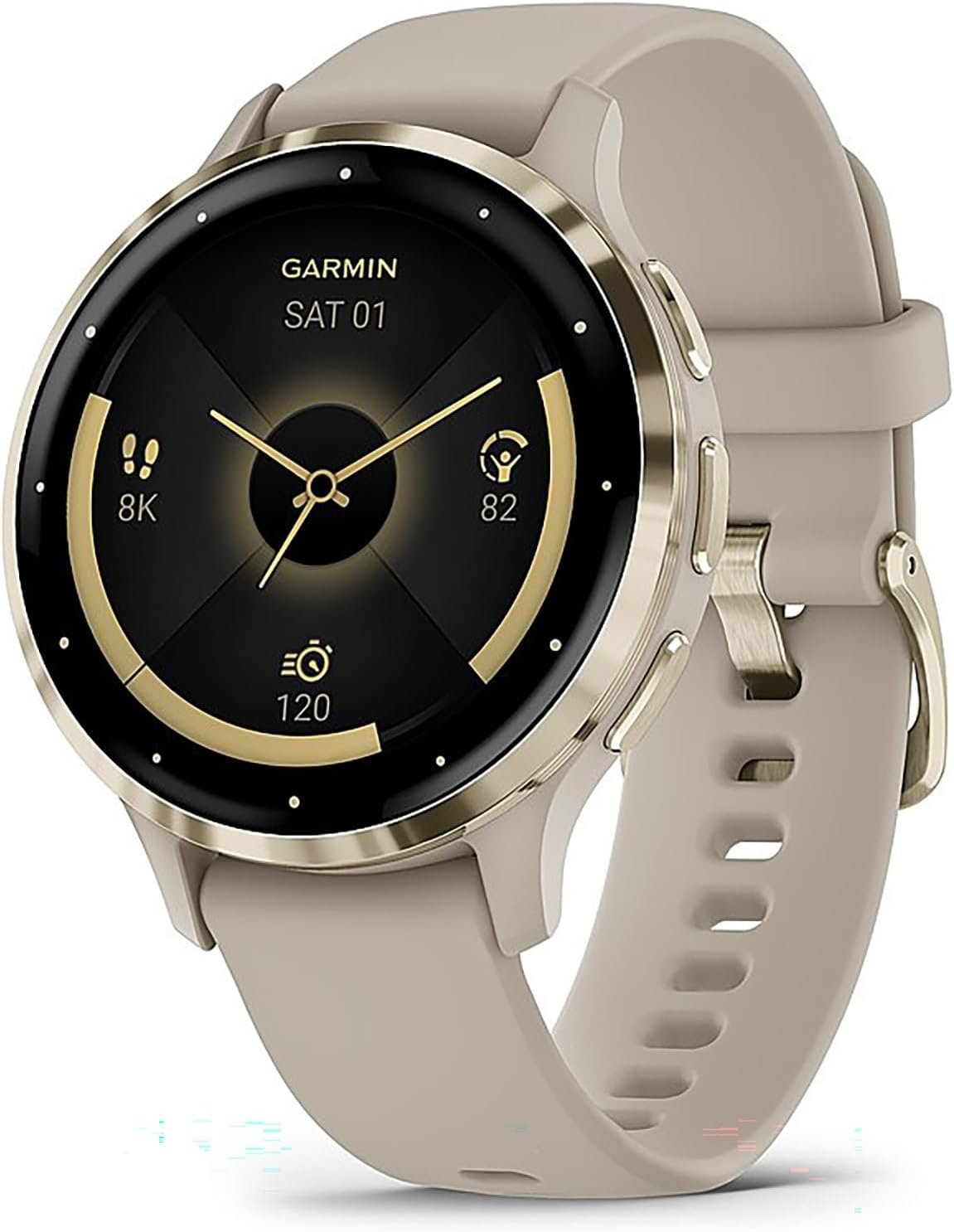 Garmin Venu 3S (Refurbished) Soft Gold Stainless Steel Bezel 1.2-Inch AMOLED Touchscreen Display Smart Watch with 41mm French Gray Case and Silicone Band, 010-N2785-02