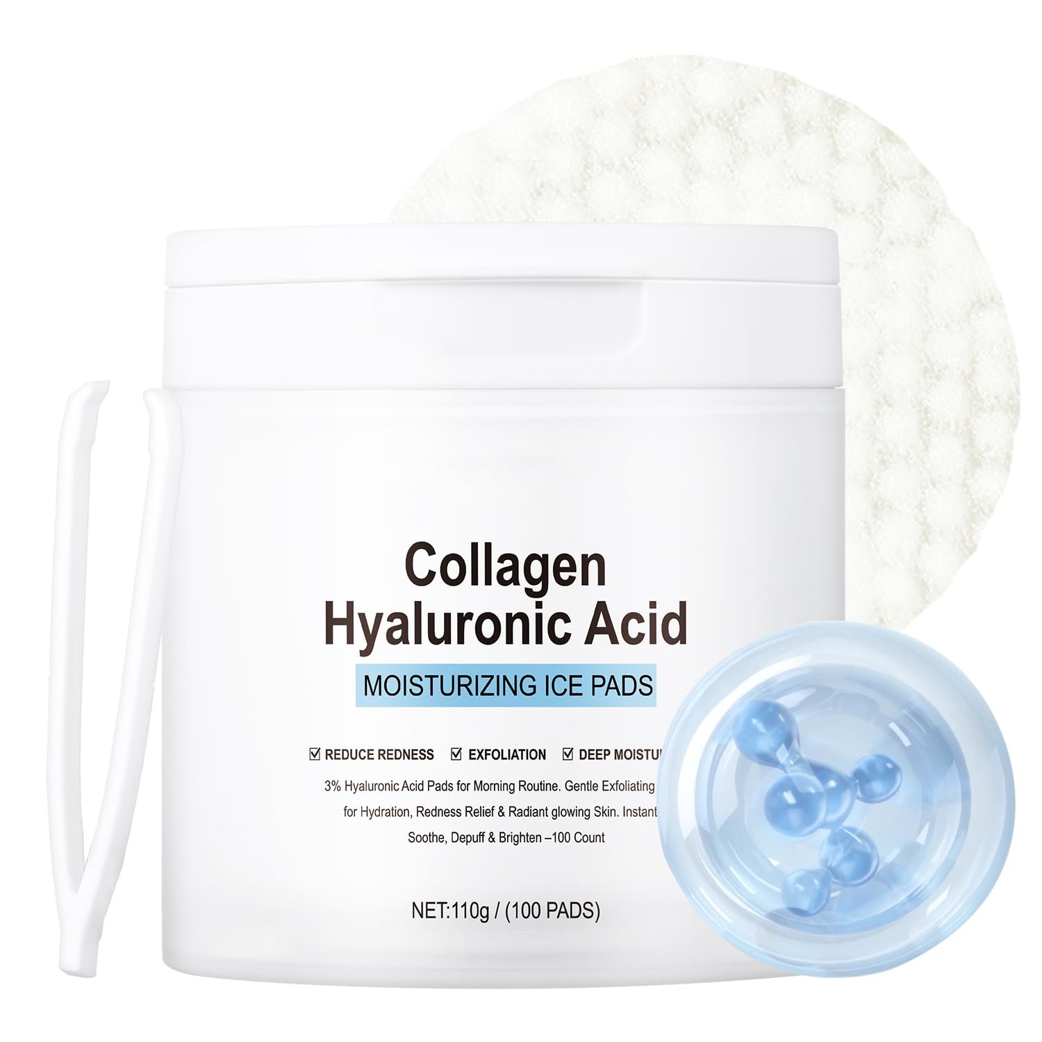 IREV Facial Toner Pads for Exfoliation and Pore Care with Hyaluronic Acid, Salicylic Acid, Collagen, Hydrating Facial Treatment, Pore Minimizer, Redness Relief, Radiant Skin, 100 Count