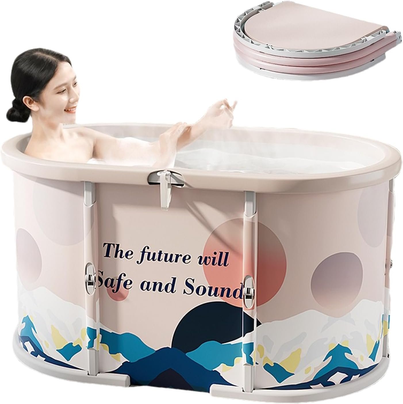 Genrenyen Ice Bath Tub No Installation 39″ Oval Portable Bathtub for Shower Stall, Foldable Hot Cold Plunge Tub for Adults, Folding Large Baths at Home Outdoor Indoor (Blue, 39.3″×22.8″×20.8″)