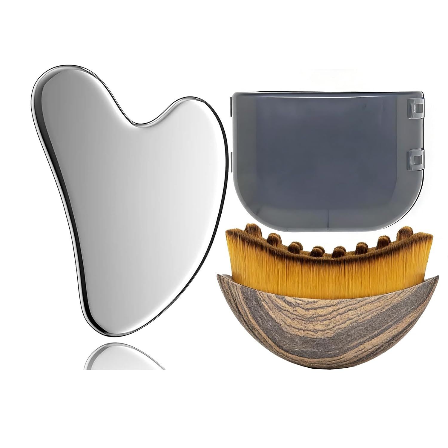 Stainless Steel Gua Sha Tool & Lymphatic Drainage Face Brush Set, Facial Massage Kit for Jawline Sculpting Puffiness Lifting Relaxation, Contour Face Skin Care Gift for Women