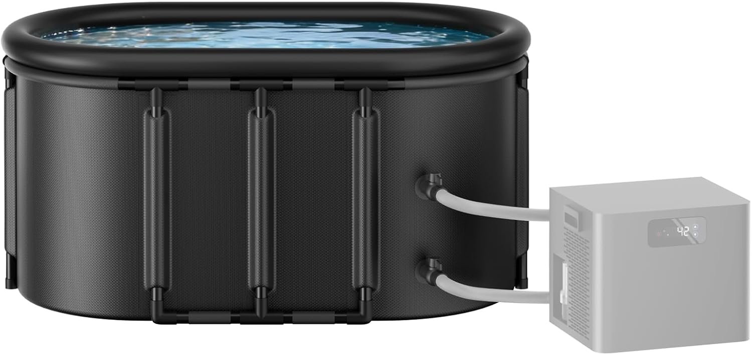 148 Gal Oval Ice Bath Tub, Portable XXL Cold Plunge Tub with Insulated Lid & Neck Air Ring, Chiller-Compatible for Home, Gym, Indoor & Outdoor Recovery