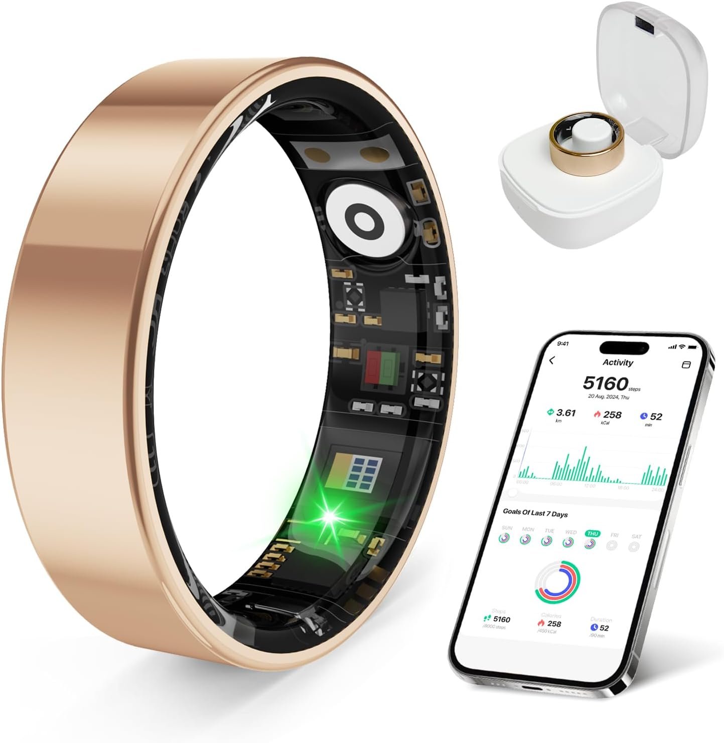 2026 Smart Ring Health Tracker for Men Women, Sleep Stress Exercise Health Monitoring, IP68 Waterproof, Long Battery Life, No Subscription, iOS Android Compatible (Rose Gold, 7)