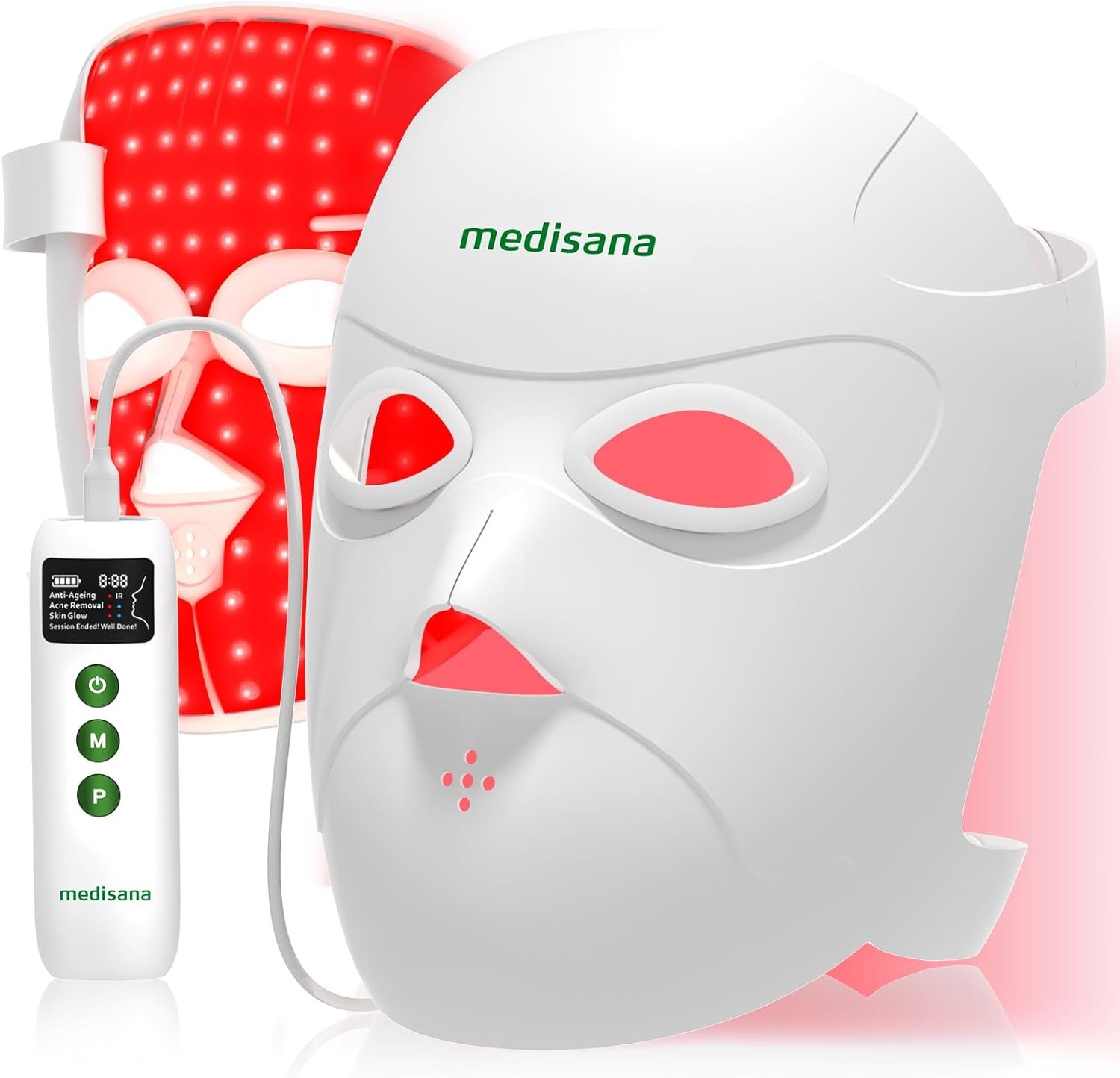 Medisana 3D Red Light Therapy Mask for Face, 336 LEDs Light Therapy Mask with 3 Modes – NIR 830nm, Red 630nm, Blue 415nm – Cordless & Rechargeable LED Face Mask for Home, Skincare Gifts for Women Mom