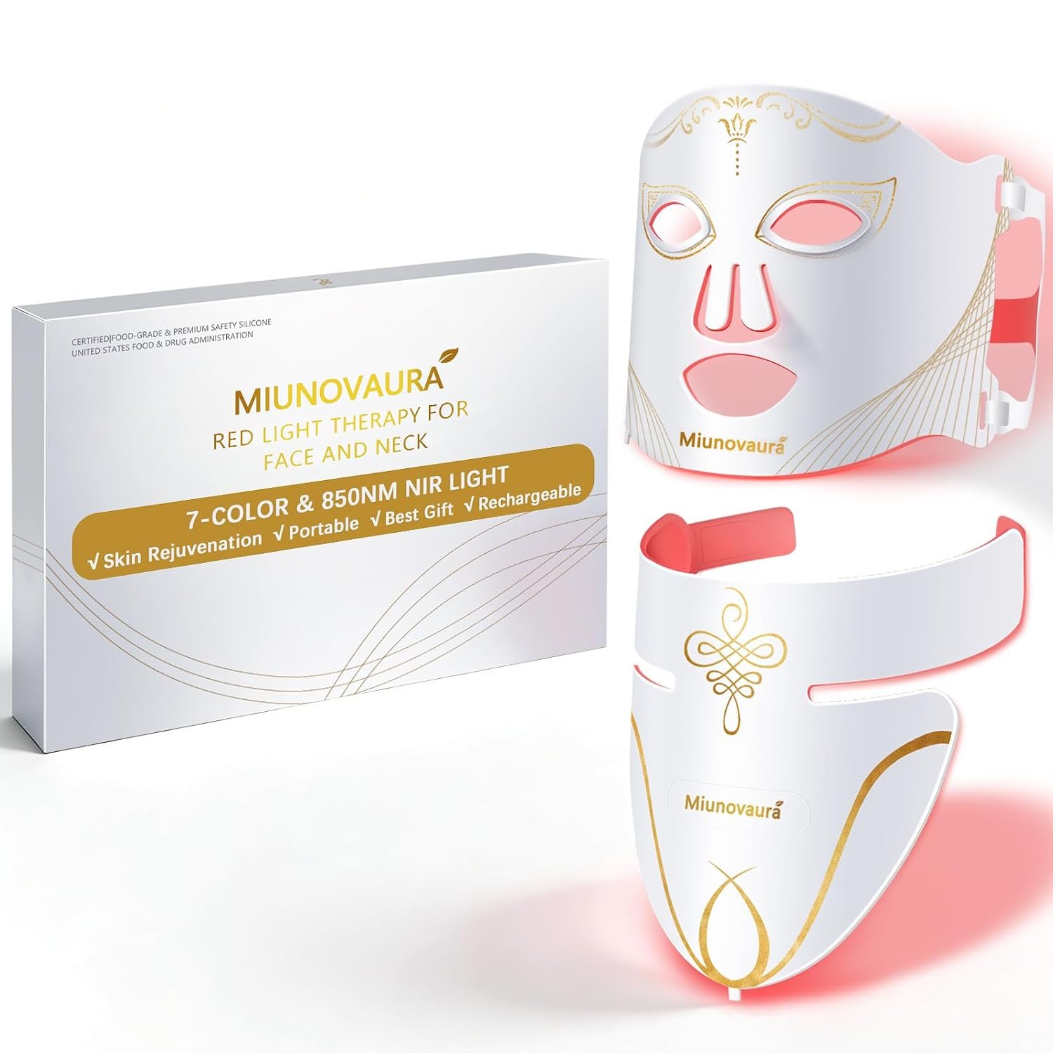 Red Light Therapy for Face and Neck, FDA Cleared 7 Colors LED face Mask light therapy, 850nm Near Infrared, Anti-Winkles Acne skin Care, Rechargeable Remote Control Silicone Mask,Home Spa,Gift for Mom