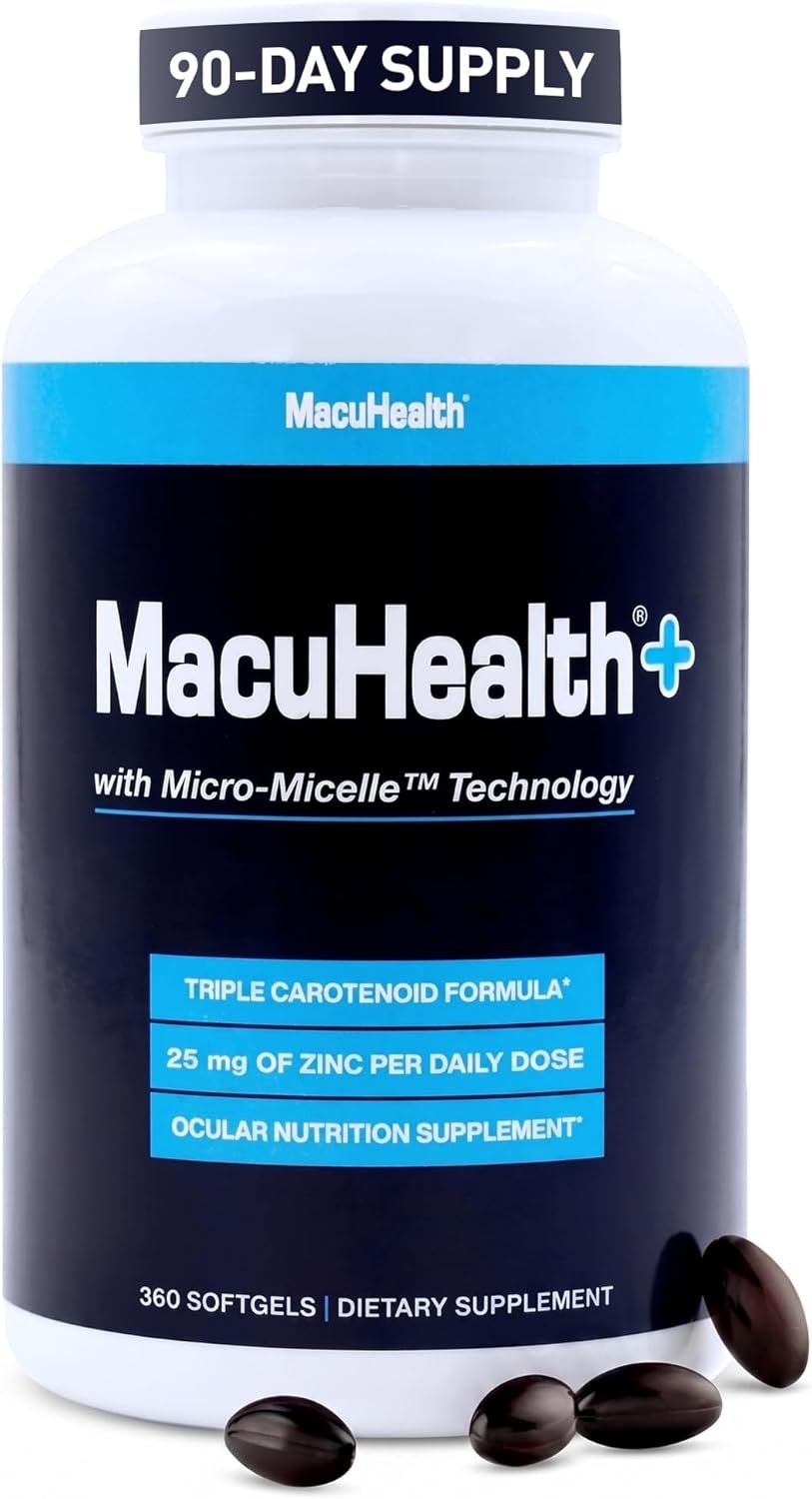 MacuHealth Plus+ Eye Vitamins Supplement for Adults – 90 Day Supply with Lutein, Zeaxanthin, and Meso-Zeaxanthin – Unflavored, Vitamin for Eyes