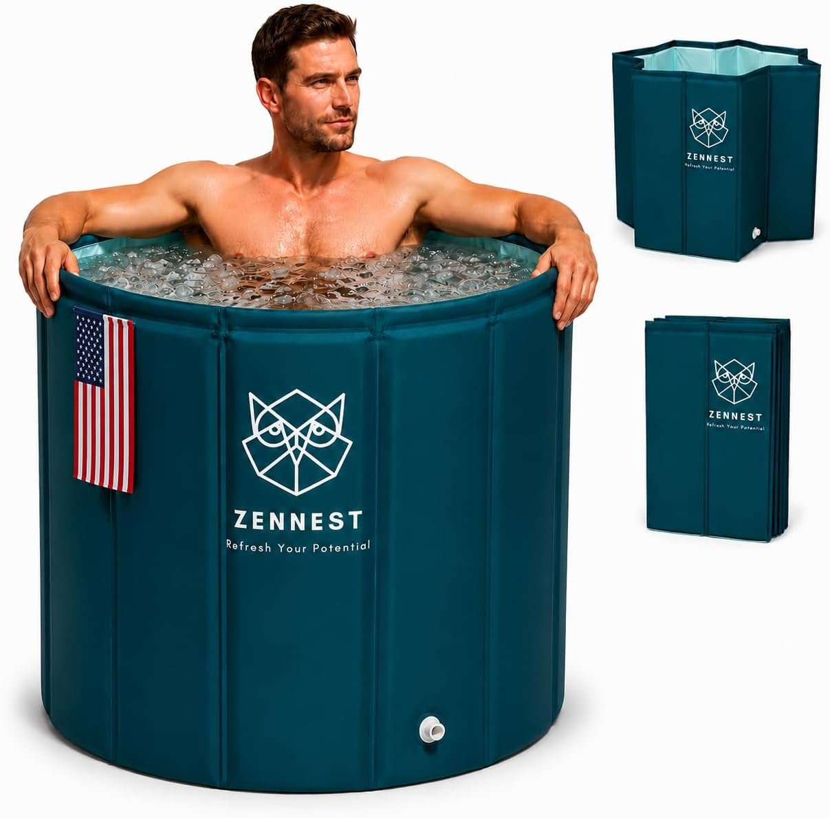 Foldable Portable Bathtub for Adults – American Design 2-in-1 Hot & Cold Plunge, 105-Gal Large Capacity Collapsible Bathtub Adult, 6-layer Insulated Portable Soaking tub – Space-saving Design
