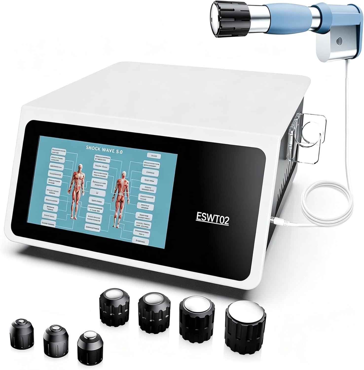 White Acoustic Wave Therapy Device, ESWT Shockwave Massager for Joint Muscle Pain and Deep Tissue Recovery